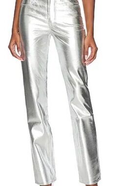Good American Faux Leather Good Icon in Silver Metallic